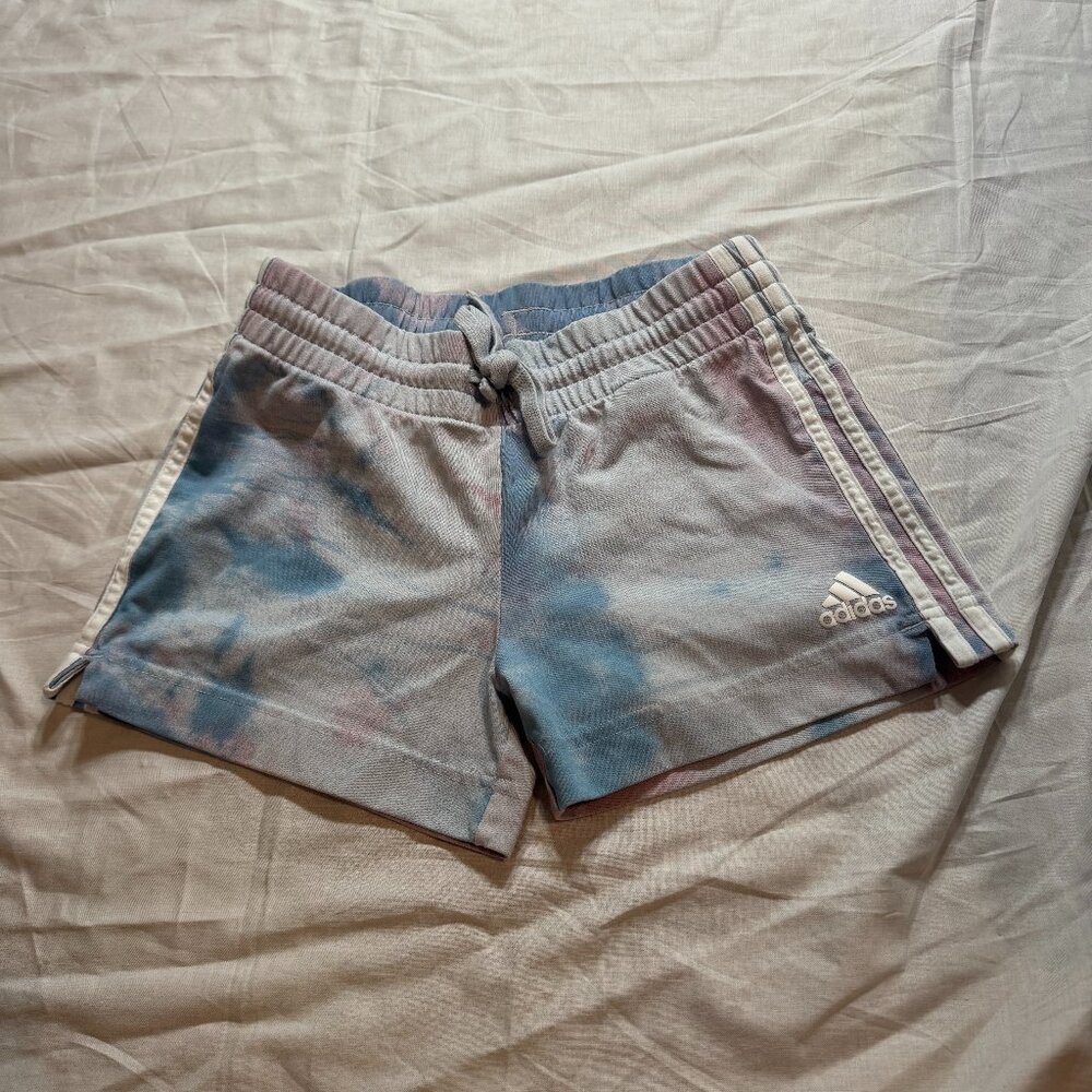 adidas Blue and Purple Tie-Dye Shorts, Size Small